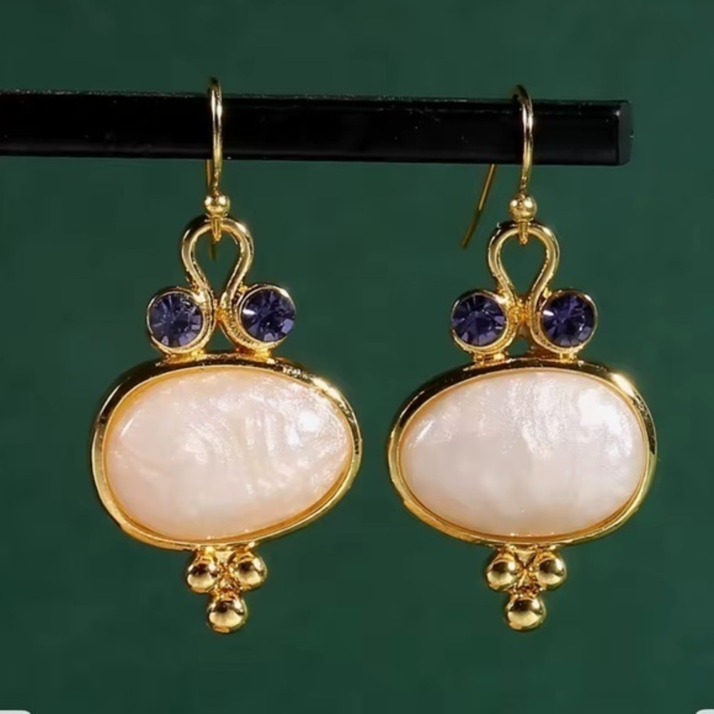 New Pearl and Amethyst Drop Earrings, 14k